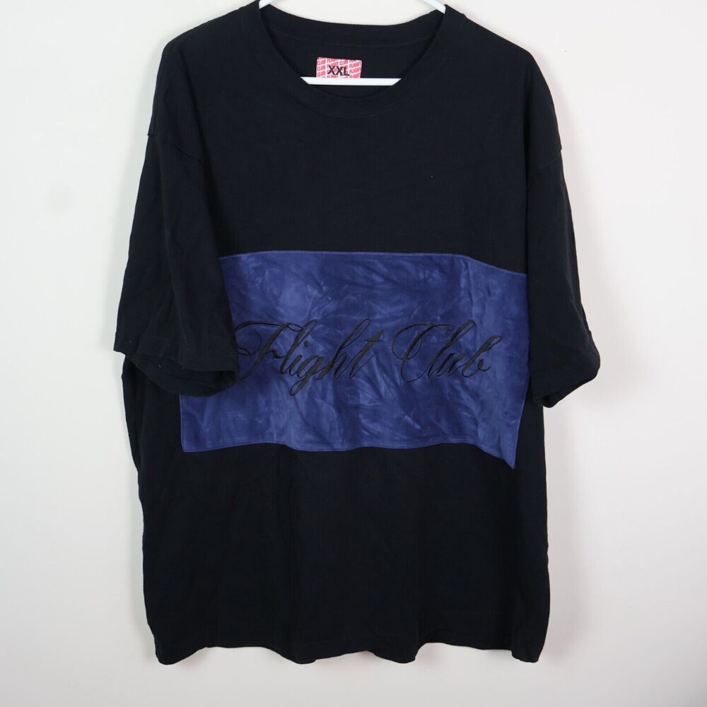 Flight Club Shirt Mens XXL Black Blue Velvet Spell Out Script Streetwear Sneaker